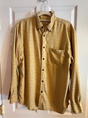 Tommy Bahama Men's Woven Silk Twill Plaid Button-Down Shirt Yellow /Brown Sz M